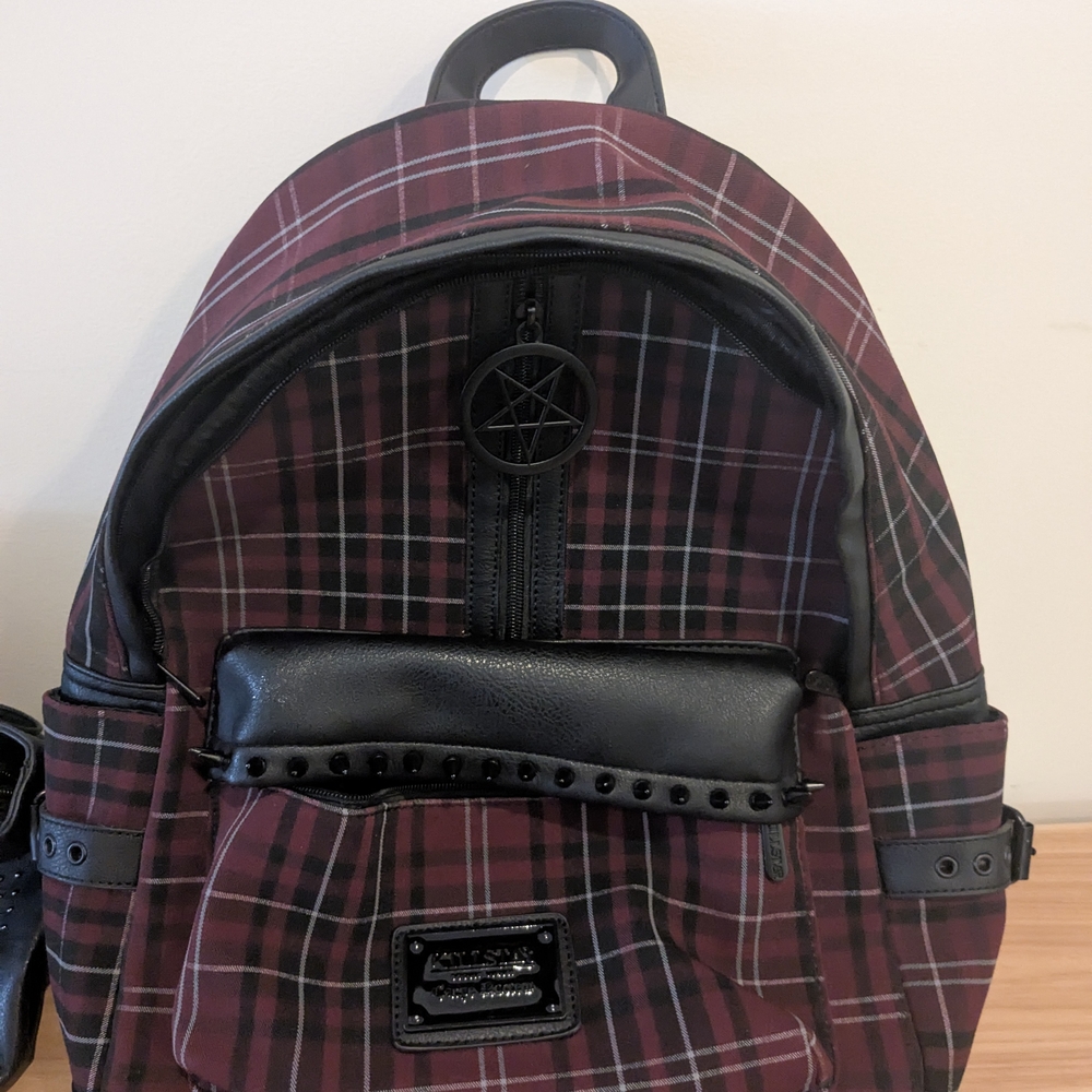 Plaid Backpack with Black Accents